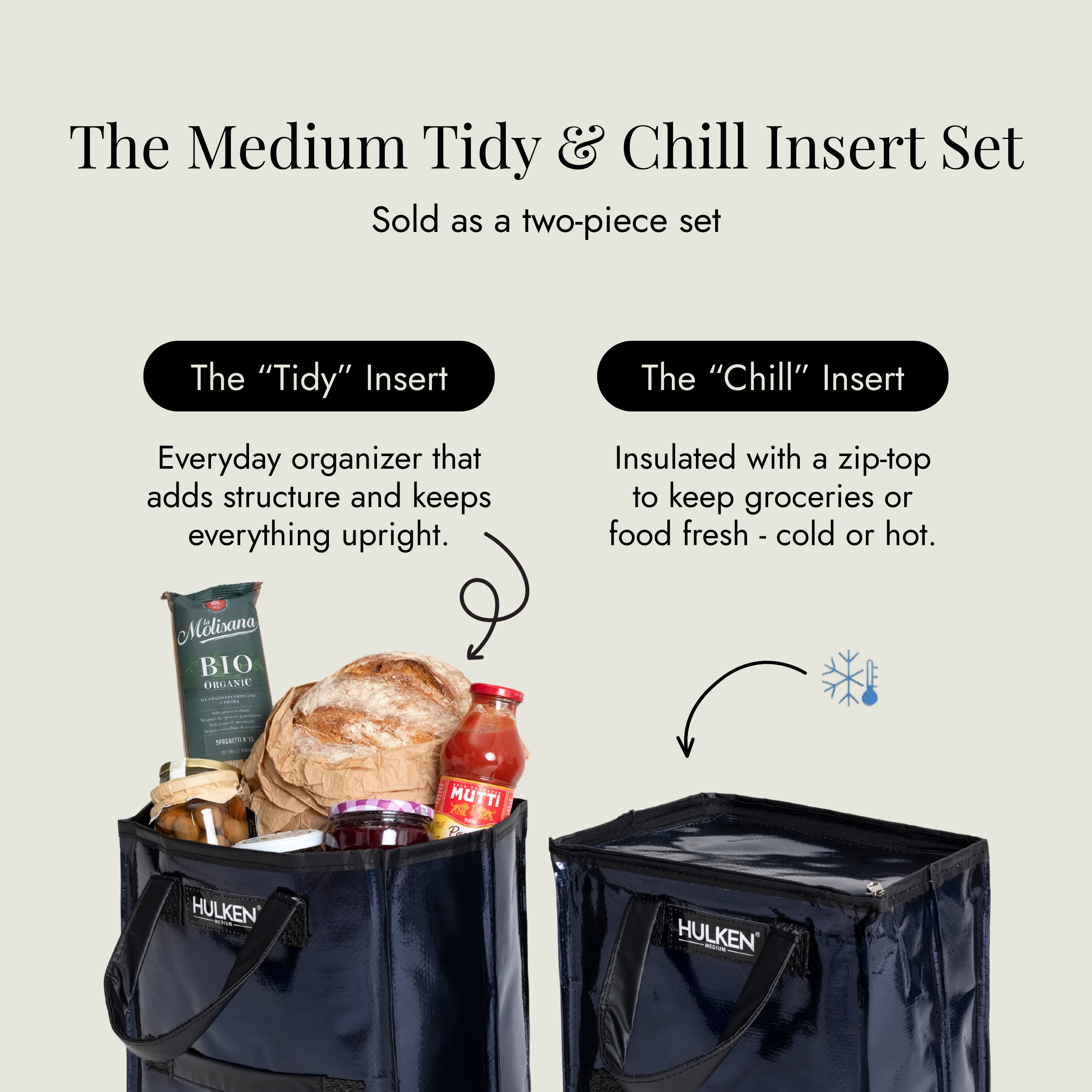 Hulken Medium Tidy & Chill Insert Set with product description on a light gray background