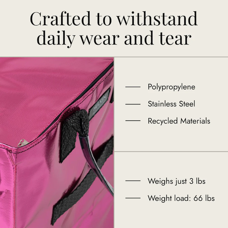 Close-up of the zipper on a pink tote bag