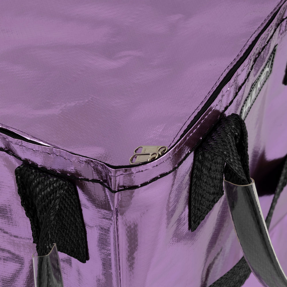 Close-up of a lilac bag with a zipper