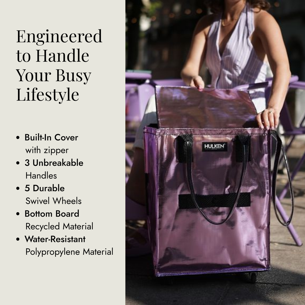 Lilac shopping tote with Hulken brand name