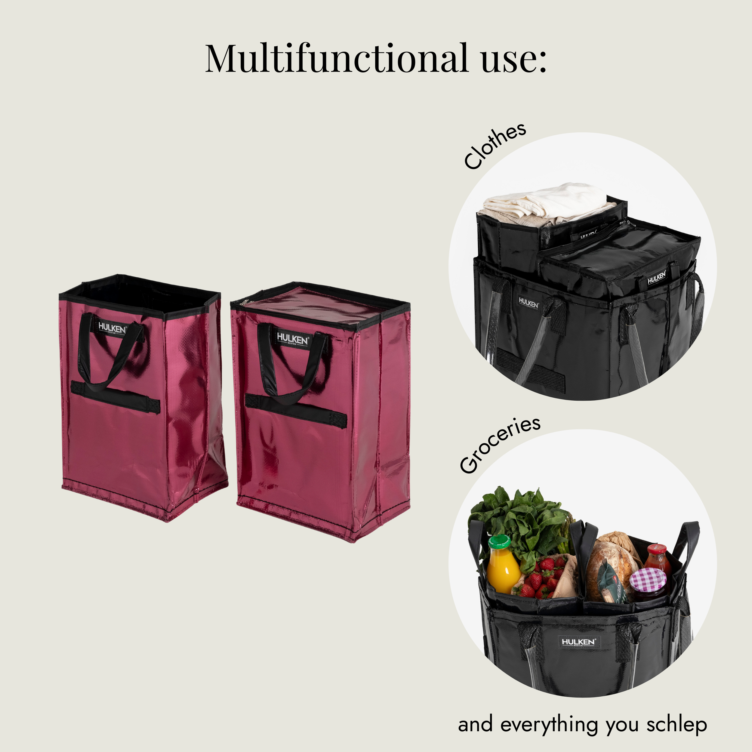 Multifunctional inserts for clothes and groceries with HULKEN