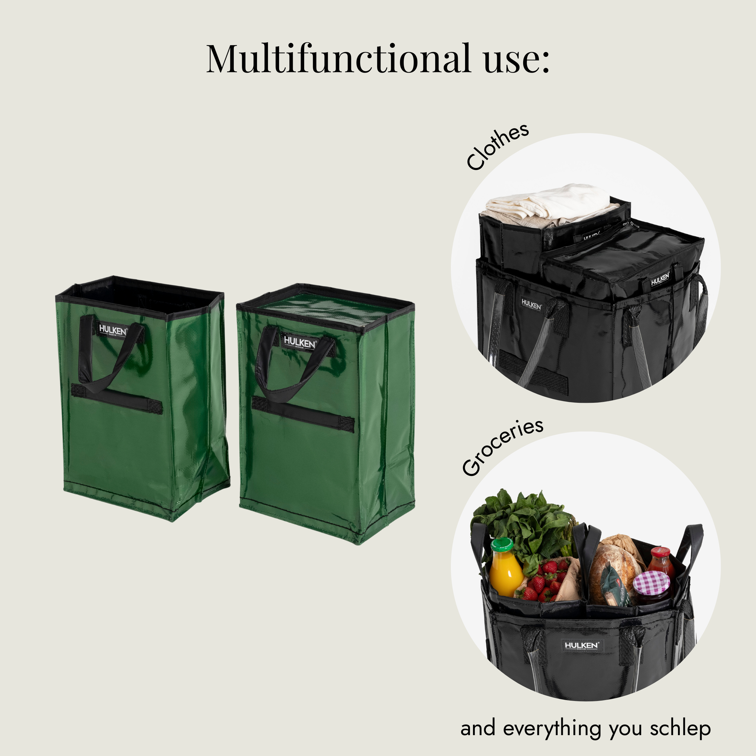 Green storage inserts with black straps 